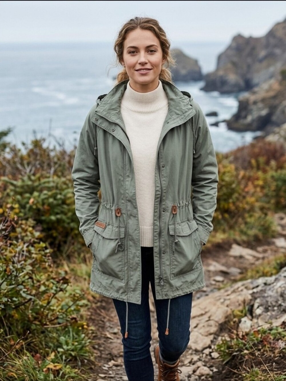 Columbia Longrider hooded green utility jacket XS